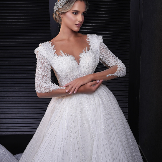 Floral Tulle Wedding Dress with Removable Sleeves