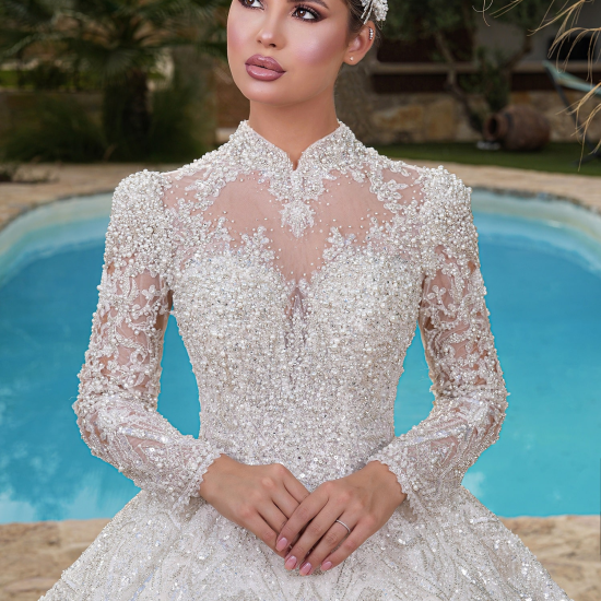 Illusion Deep-V Spaghetti Strap Wedding Dress